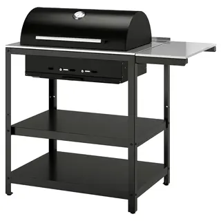 GRILLSKÄR charcoal barbecue w side table, stainless steel/outdoor, 93/116x61 cm