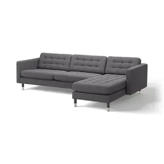 LANDSKRONA 4-seat sofa, with chaise longue/Gunnared dark grey/metal, Width 280 x Depth 89 cm