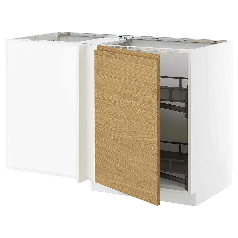Ikea METOD kitchen unit. White with oak-look front, corner design, pull-out shelf.