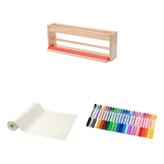 MÅLA set: paper roll holder with storage + drawing paper roll + felt-tip pen, mixed colours, Length 50 x Width 13 x Height 18 cm