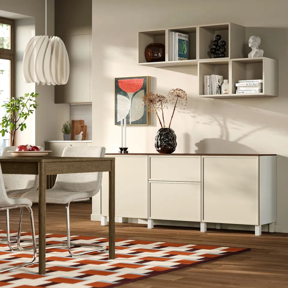 BESTÅ Storage combination with drawers, white/Krukmakare beige, 180x42x75 cm