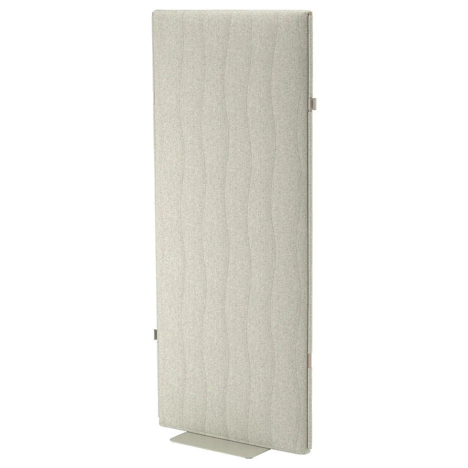 MITTZON: slim, beige acoustic screen, wood-core, sound-absorbing, textured fabric.