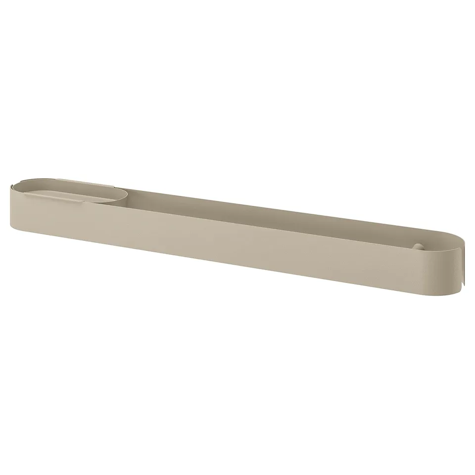 Florsjon towel rail, beige, elongated rectangular shape, with a groove. Made of steel and plastic-coated.