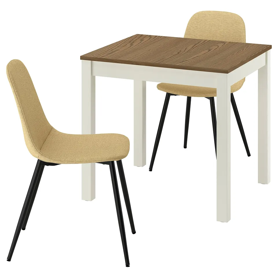ÅLHULT / NORDMANSSKÄR Table and 2 chairs, beige/brown/Letafors yellow-beige black, 80x74 cm