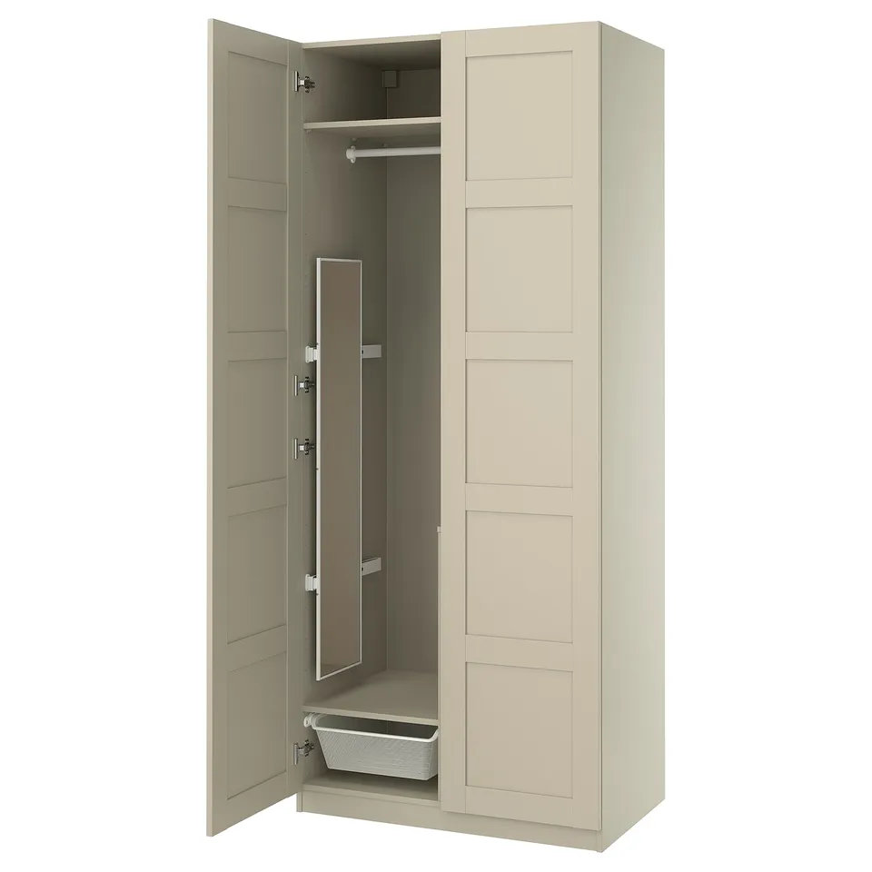 PAX / BERGSBO Wardrobe combination, grey-beige/grey-beige, 100x60x236 cm