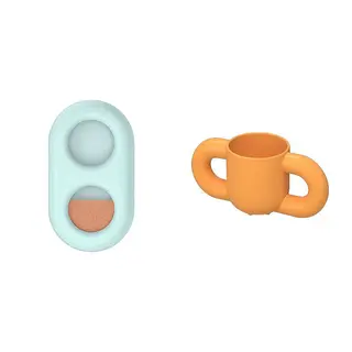 HUMLESJÖN set: timer with suction cup + mug, turquoise + orange, Height 17 x Width 10 cm