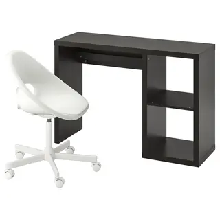 KALLAX / LOBERGET desk and chair, black-brown/white, 111x39 cm