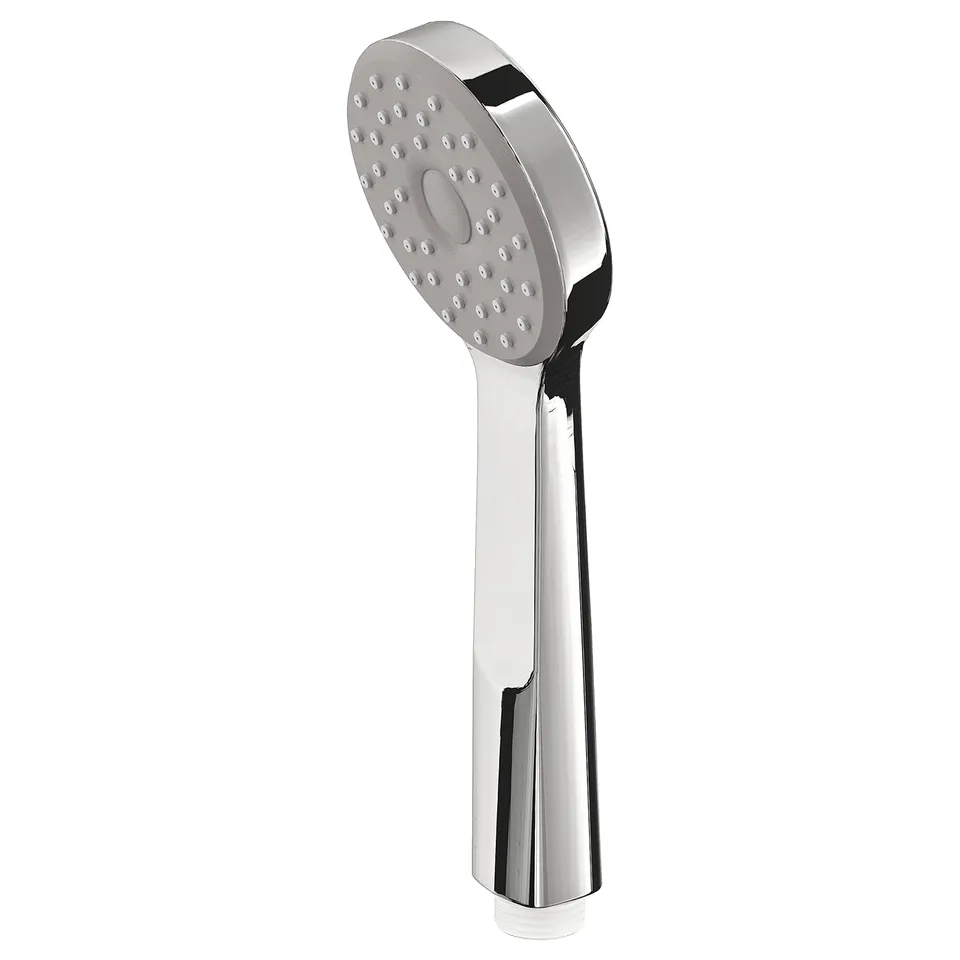 Chrome handheld showerhead with easy grip and full spray nozzles.