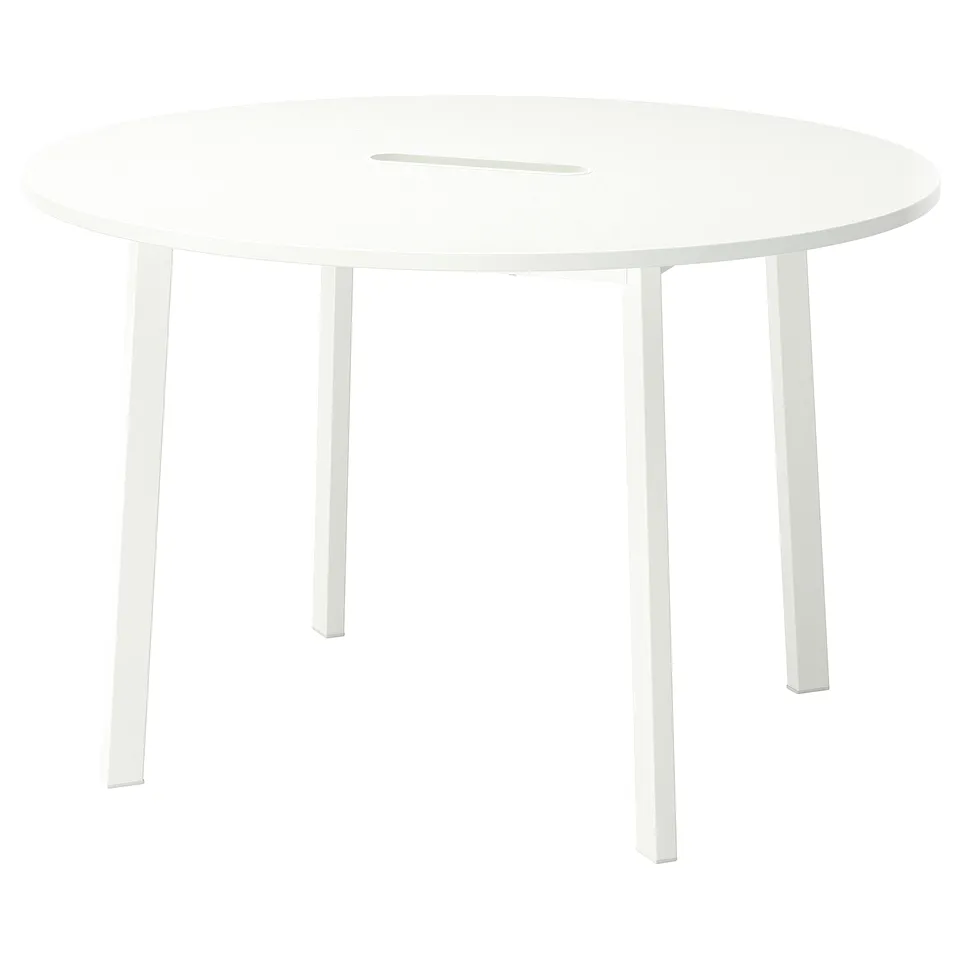 MITTZON round white office table. Four legs, melamine finish.