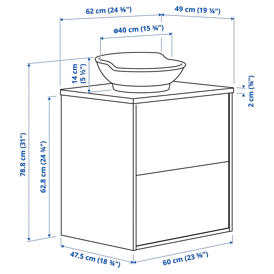TÄNNFORSEN / VÄSTERSJÖN Wash-stnd w drawers/wash-basin, light grey/white marble effect, 62x49x79 cm
