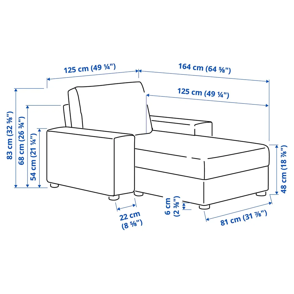 Illustration with measurements for the product: VIMLE.