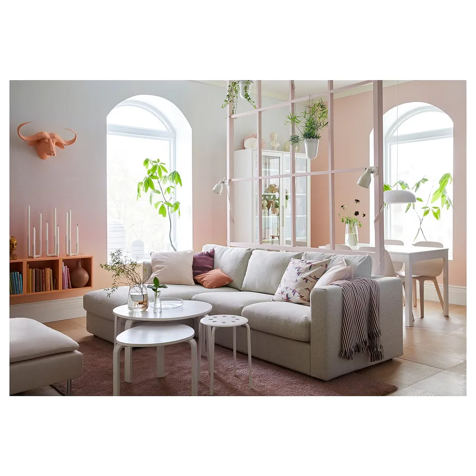 VIMLE 3-seat sofa-bed with chaise longue, with wide armrests Gunnared/beige