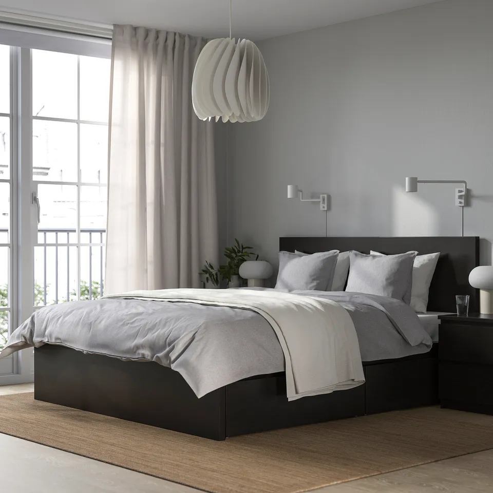 part: MALM bed frame, high, w 2 storage boxes
