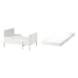 SUNDVIK/ÖMSINT set: ext bed frame with slatted bed base + pocket spring mattress for ext bed, white, 80x200 cm