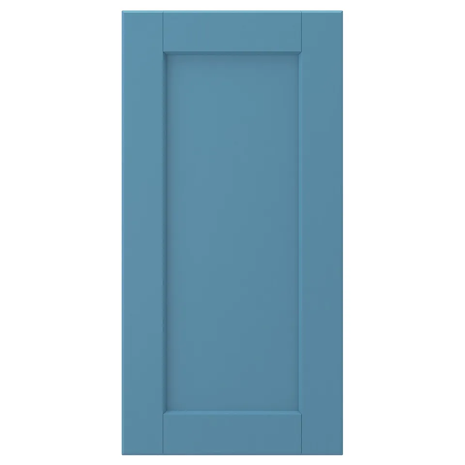 LERHYTTAN blue cabinet door with wooden frame and inset panel.