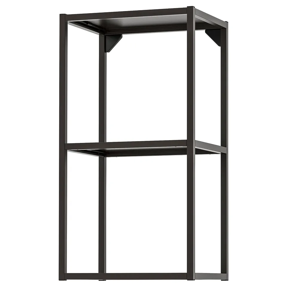 Modern black metal ENHET storage unit with 2 open shelves.