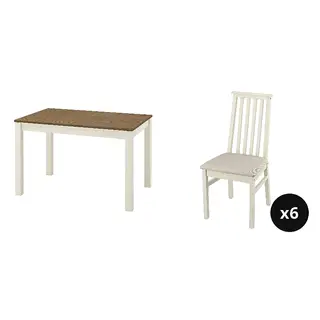 ÅLHULT set: extendable table + chair x6, beige/brown + beige/Kabusa light beige, 120/170x80 cm