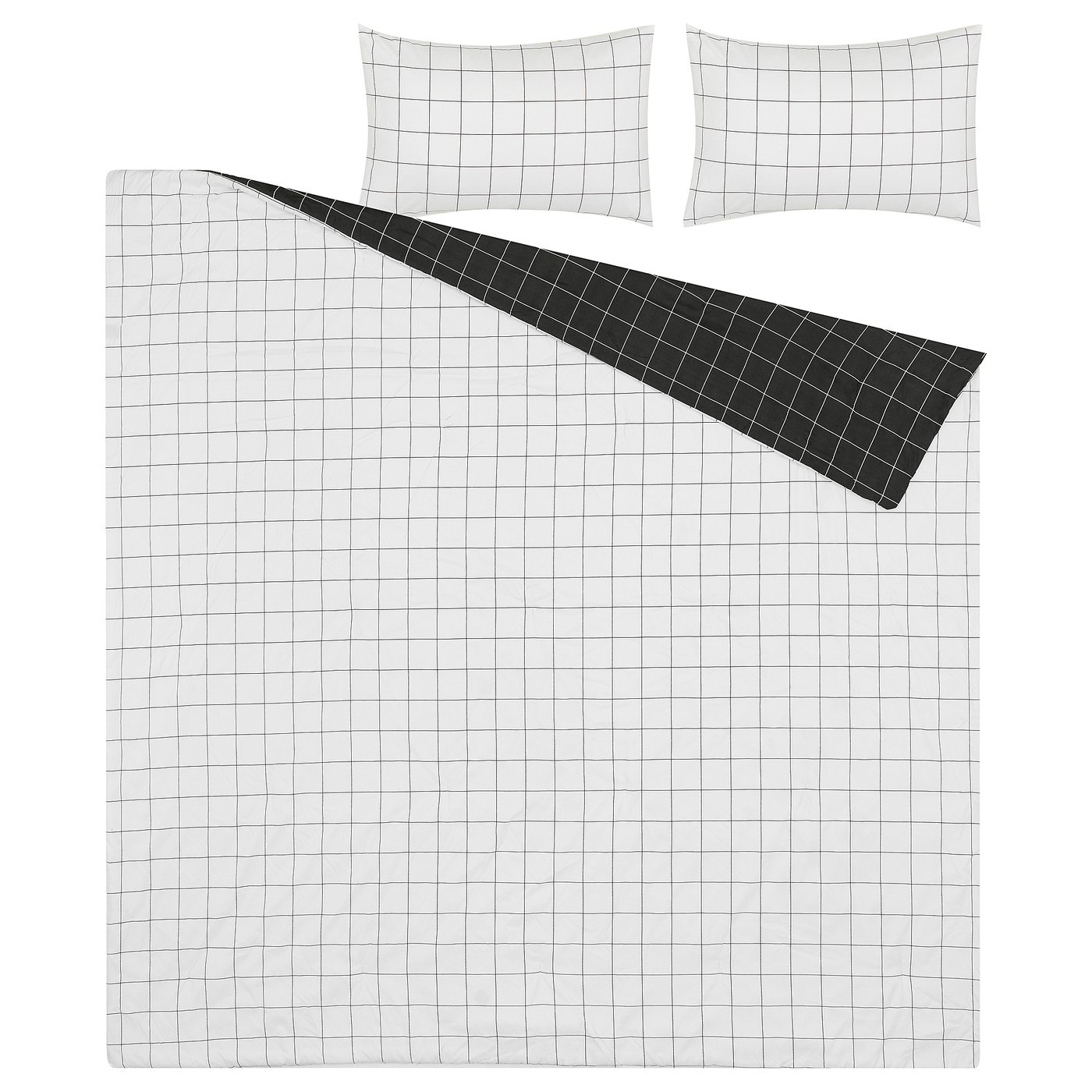 VITKLÖVER comforter set, white black/check, 150x200/50x80 cm