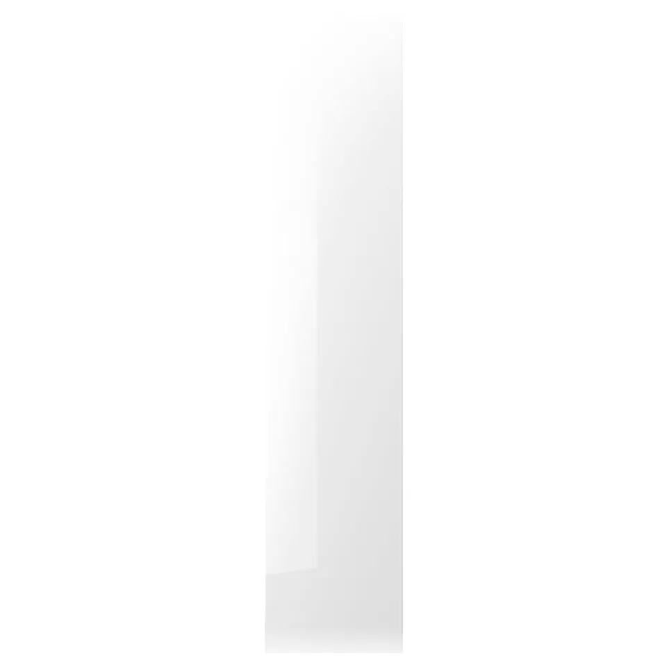 Depicts a high-gloss FARDAL door. Its white, rectangular, with sleek edges, ideal for minimalist spaces.