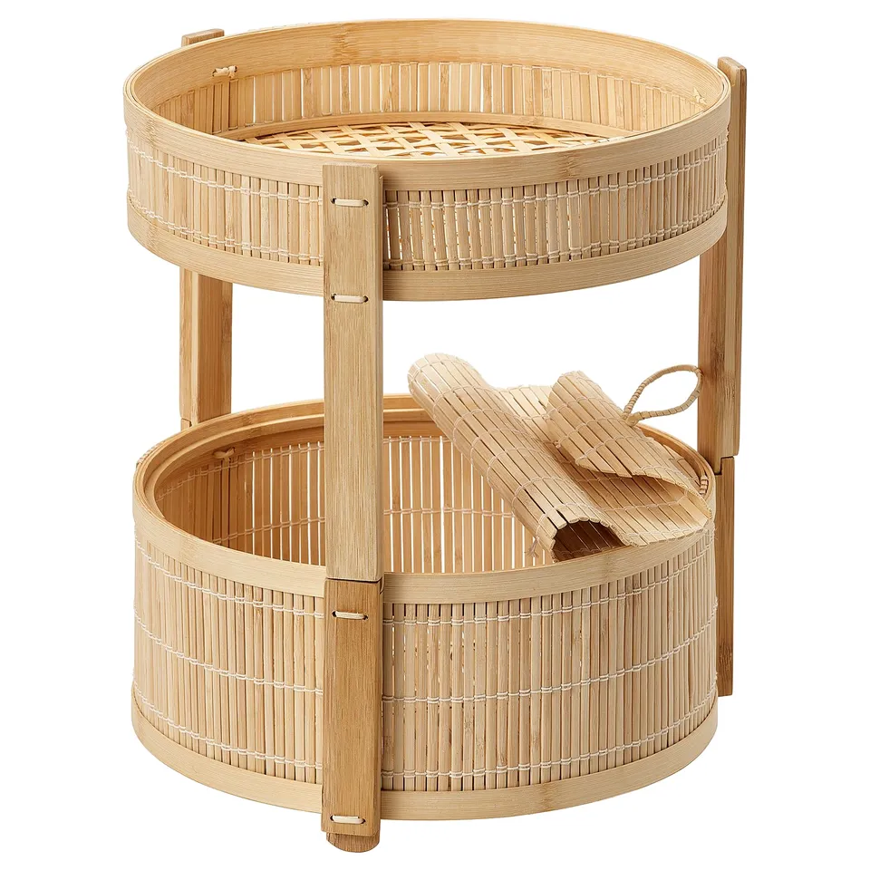 KANELMOTT: natural bamboo & rattan fruit basket, 2-tier, round.