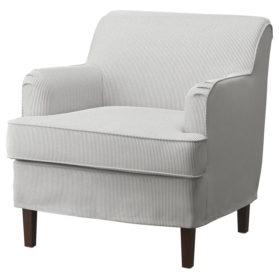 Grey striped ROCKSJÖN armchair, classic design, recycled polyester.