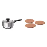 HEAT/MIDDAGSMAT set: saucepan with lid + pot stand, clear glass/stainless steel + cork, 2 l