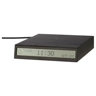 STENGRÖNSKA alarm clock with hygro-/thermometer, black, Height 3.6 x Depth 17 x Length 16 cm