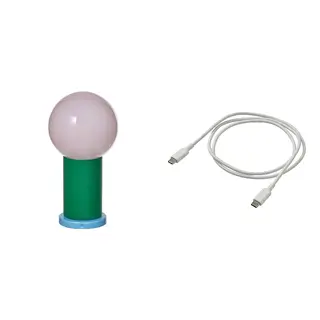 IKEA/SITTBRUNN set: LED portable lamp + USB-C to USB-C, battery-operated dimmable/green light pink + white, 22 cm