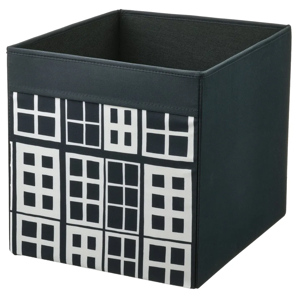 DRÖNA Box, black/patterned, 33x38x33 cm