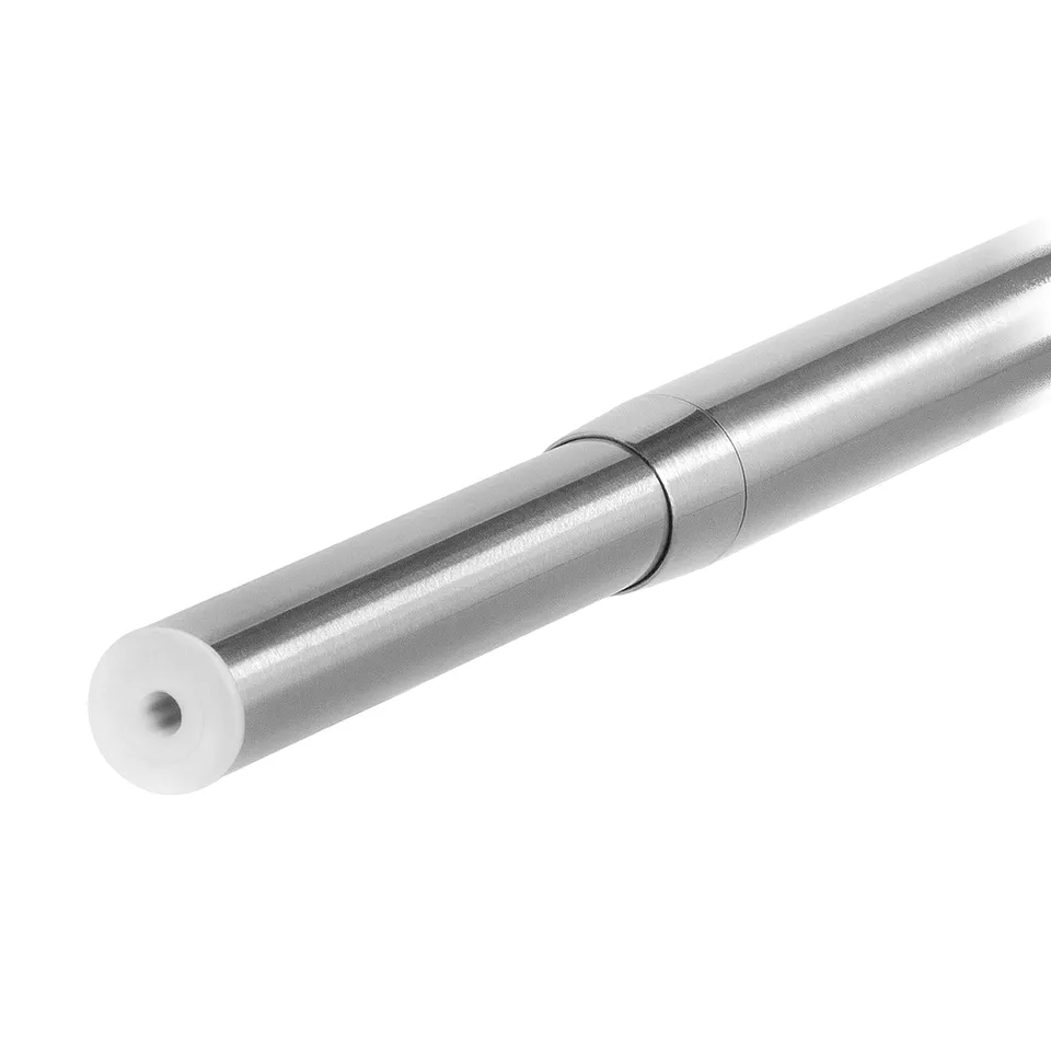 Silver metal curtain rod, adjustable, sleek design, professional finish.