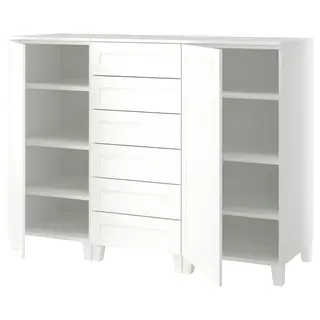 PLATSA cabinet with doors and drawers, white/SANNIDAL white, 180x57x133 cm