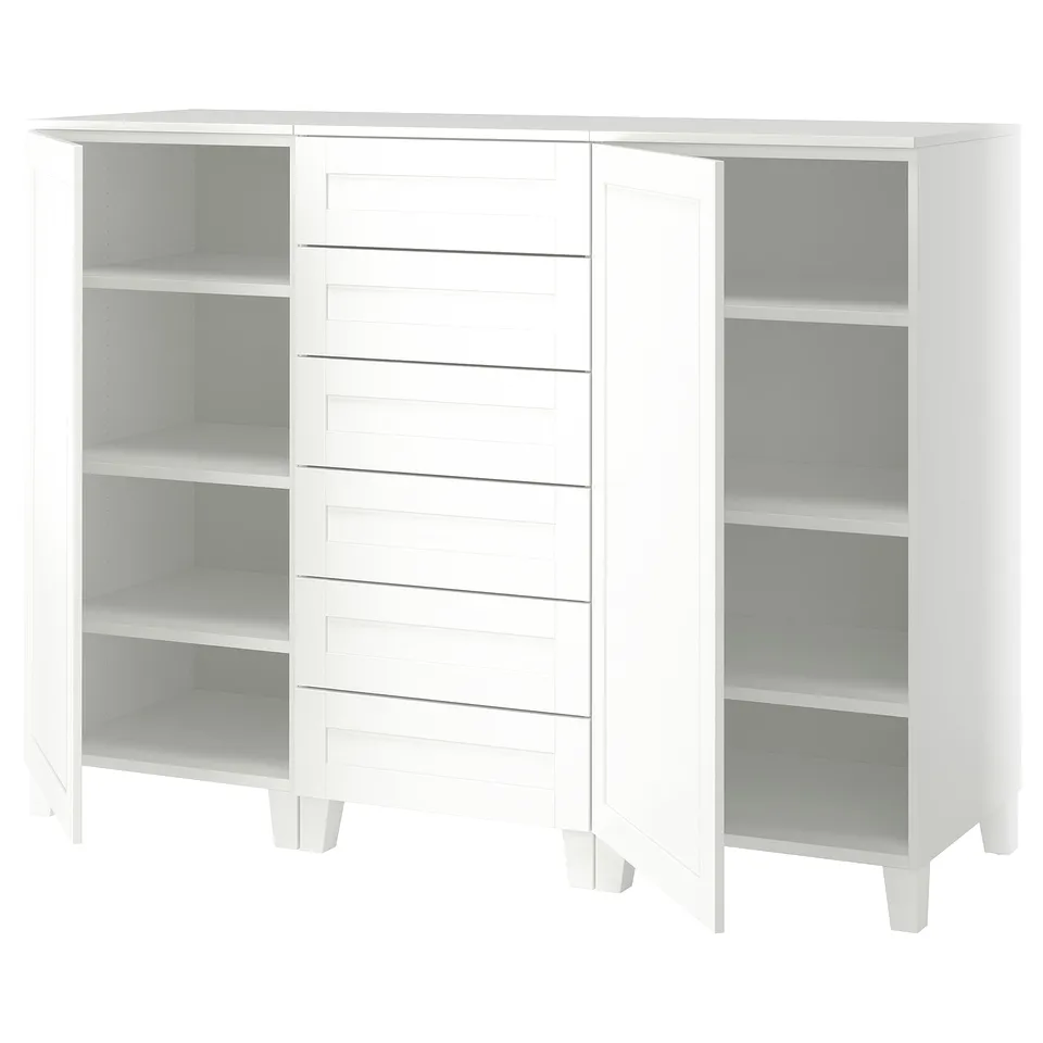 PLATSA Cabinet with doors and drawers, white/SANNIDAL white, 180x57x133 cm