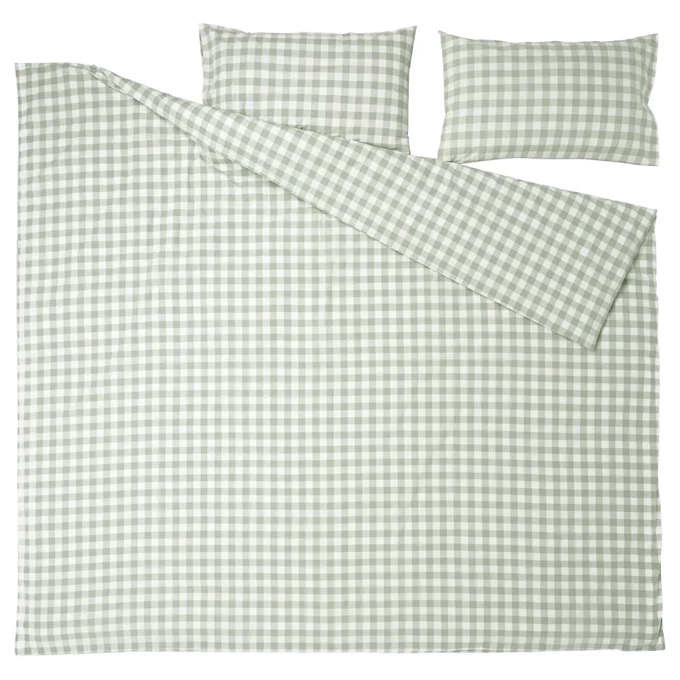 EKTANDVINGE bedding set, pale grey-green gingham check, organic cotton. Includes duvet and pillow covers.