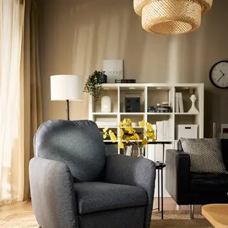 EKOLSUND/GLADOM set: recliner + tray table, Gunnared light brown-pink + black, Width 89 x Depth 97 x Height 103 cm
