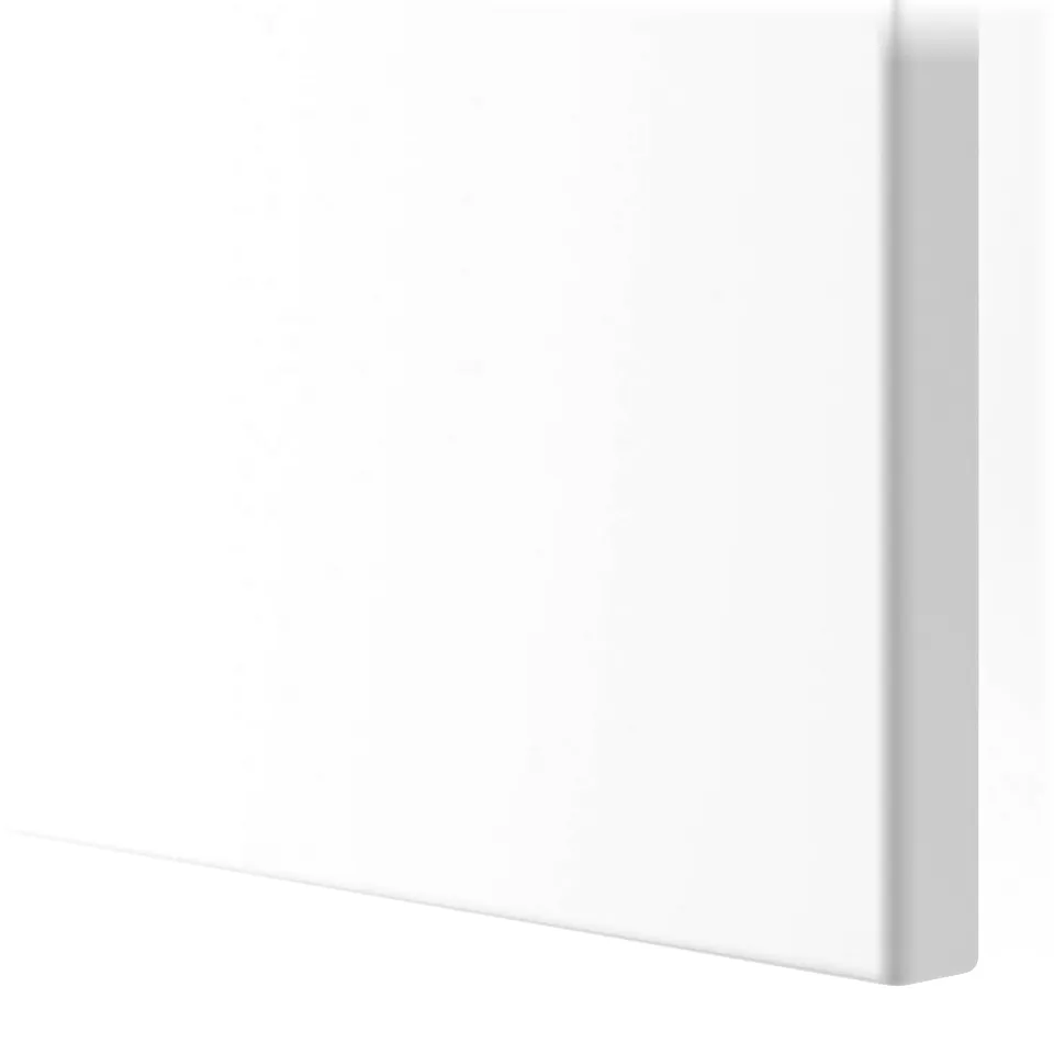Sleek, modern white cabinet edge detail. High-quality finish, smooth surface.