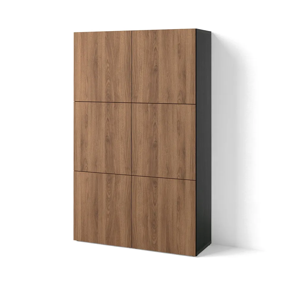 BESTÅ Storage combination with doors, black-brown Lappviken/brown walnut effect, 120x42x193 cm