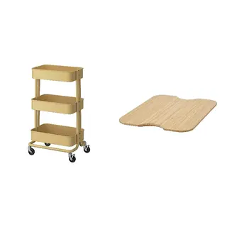 NORRÅVA/RÅSKOG set: trolley + lid, beige-yellow + bamboo, Height 77 x Length 35 x Width 45 cm