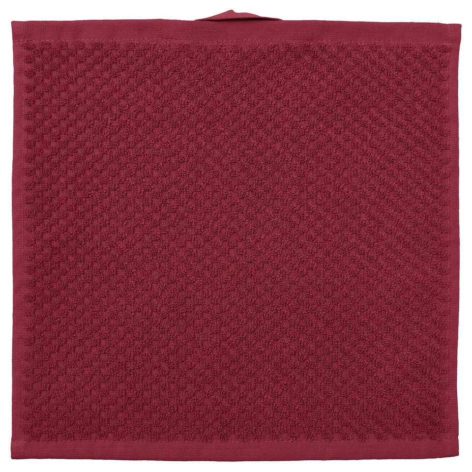 A maroon-colored square bath towel, made from soft, absorbent cotton.