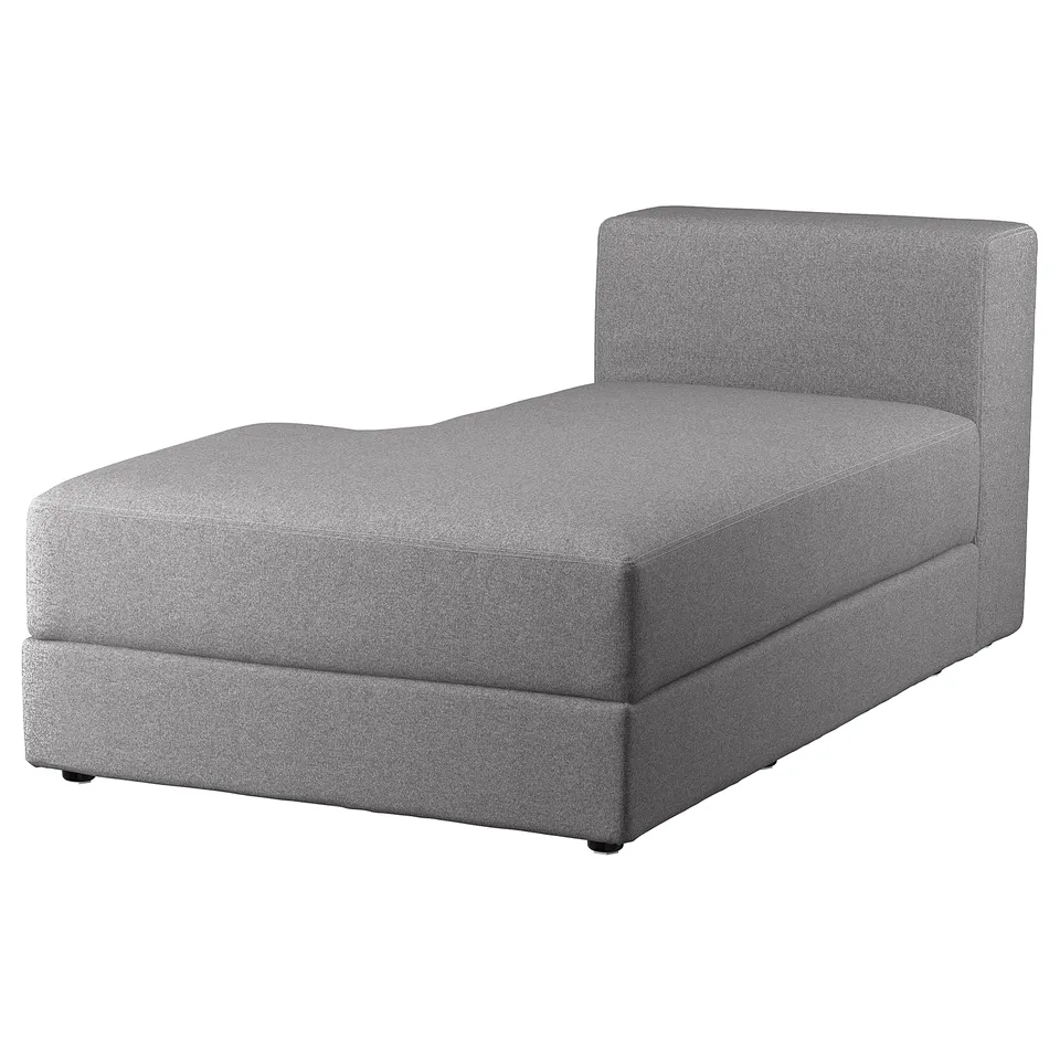Grey JÄTTEBO chaise lounge, modern design, fabric-covered, left-sided, with storage.