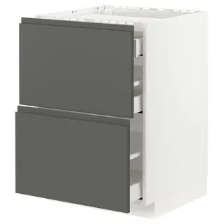 METOD / MAXIMERA base cab f hob/2 fronts/3 drawers, white/Voxtorp dark grey, 60x60x80 cm