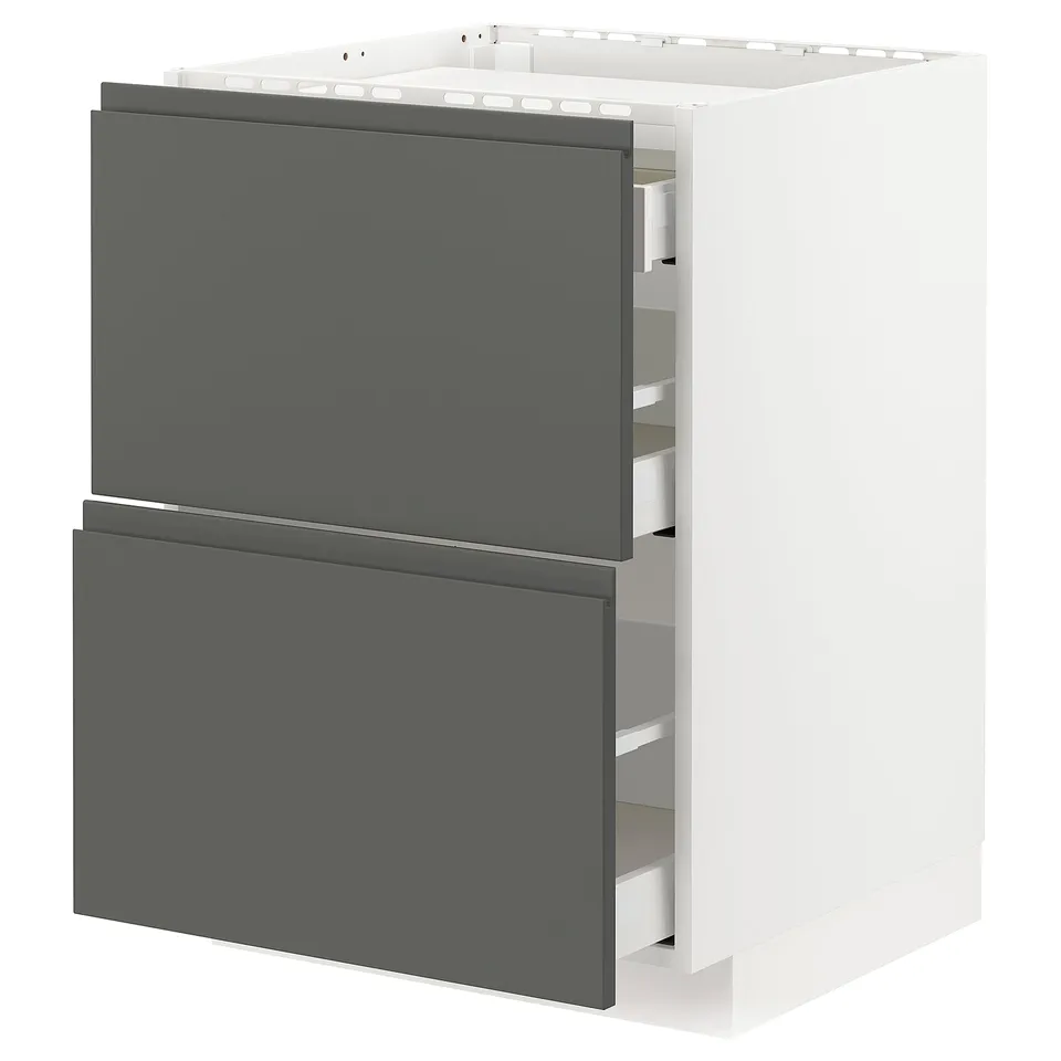 Modern grey kitchen cabinet, METOD, with two drawers. Sleek design, soft-close drawers.