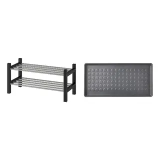 BAGGMUCK/TJUSIG set: shoe rack + shoe mat, black + in/outdoor/grey, 79x32x37 cm