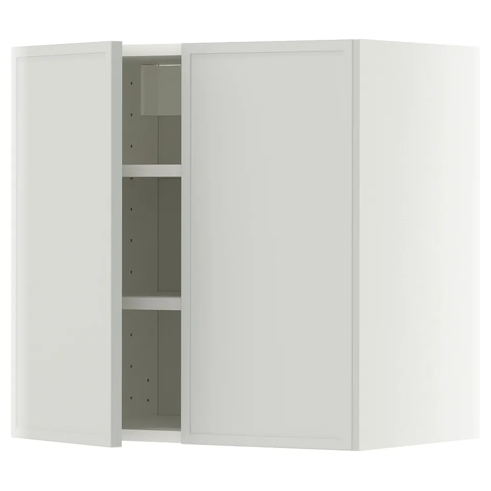 METOD Wall cabinet with shelves/2 doors, white/Aspudden light grey, 60x37x60 cm