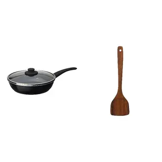 HEMLAGAD/HULDHET set: sauté pan with lid + wok spatula, non-stick coating black + walnut, 26 cm