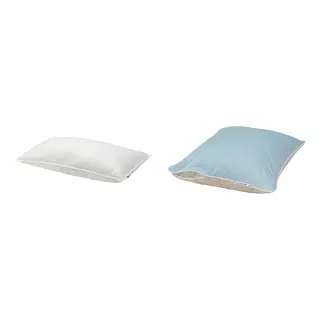 KEJSAROLVON/VILDKORN set: pillow, high + pillow protector, beige/blue, 50x80 cm