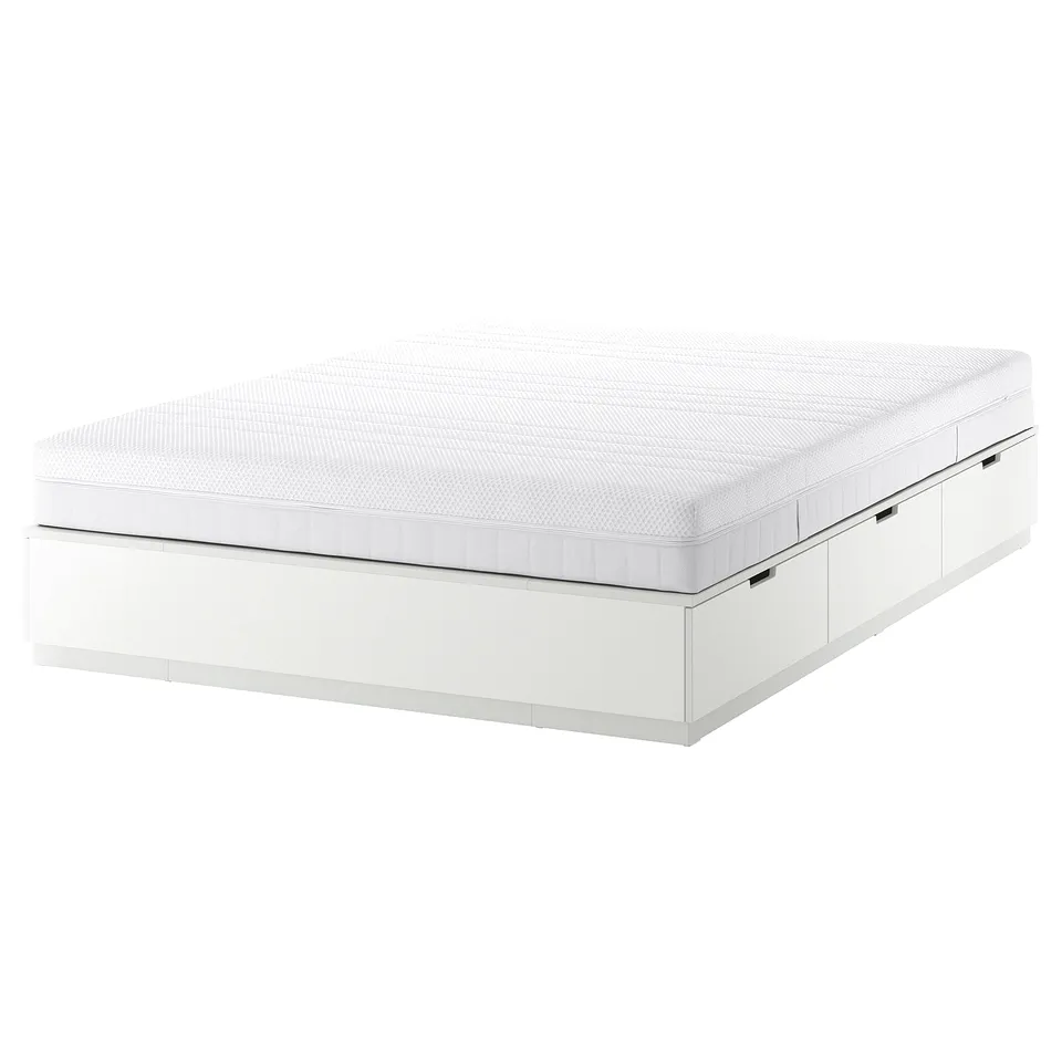 NORDLI white bed frame with 6 drawers, sleek and modern design, space-saving for small rooms.