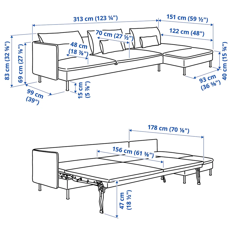 SÖDERHAMN 4-seat sofa-bed, with chaise longue with open end/Fridtuna light beige