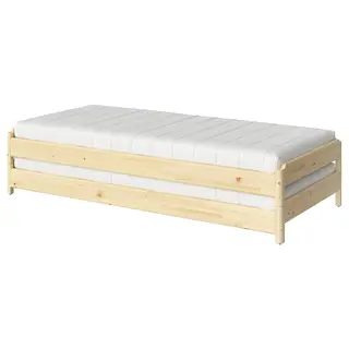 UTÅKER stackable bed with 2 mattresses, pine/Åfjäll medium firm, 80x200 cm