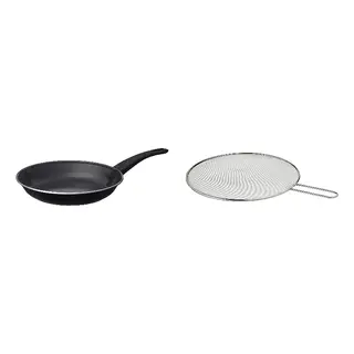 HEMLAGAD/KLOCKREN set: frying pan + splatter screen, non-stick coating black, Height 5 cm
