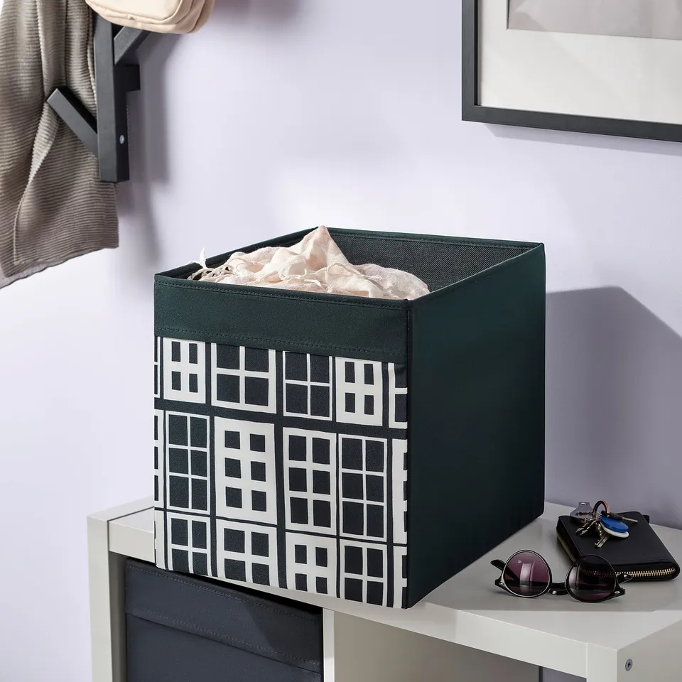DRÖNA Box, black/patterned, 33x38x33 cm